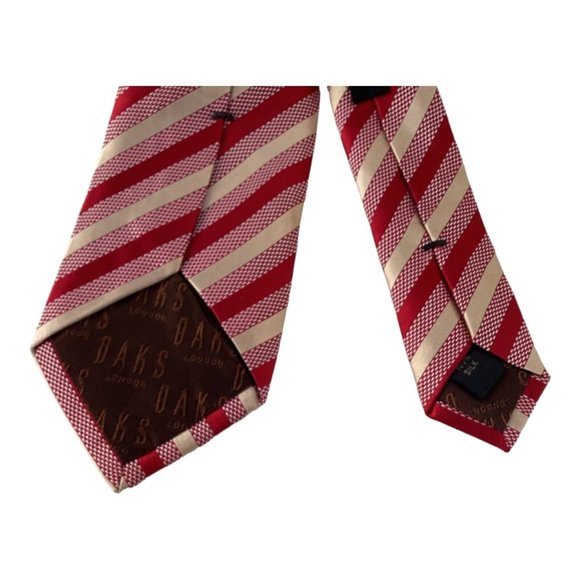 DAKS LONDON Red Striped Silk Tie Italy 60-"3.5" EC - Picture 6 of 6